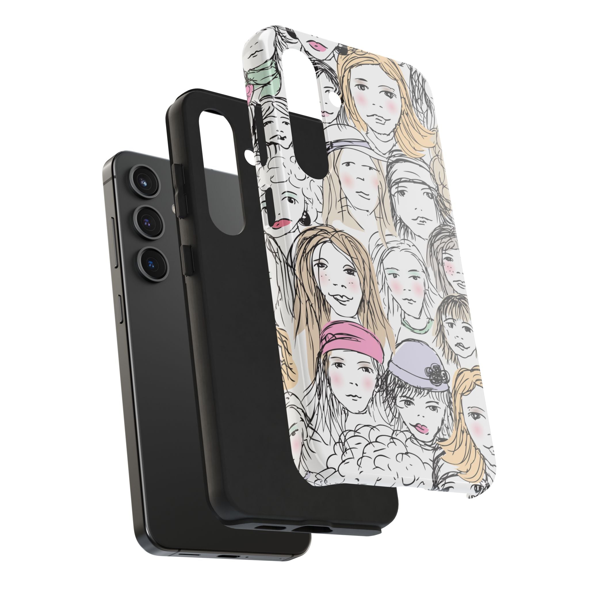Phone Case — Hand-Drawn Faces Pattern