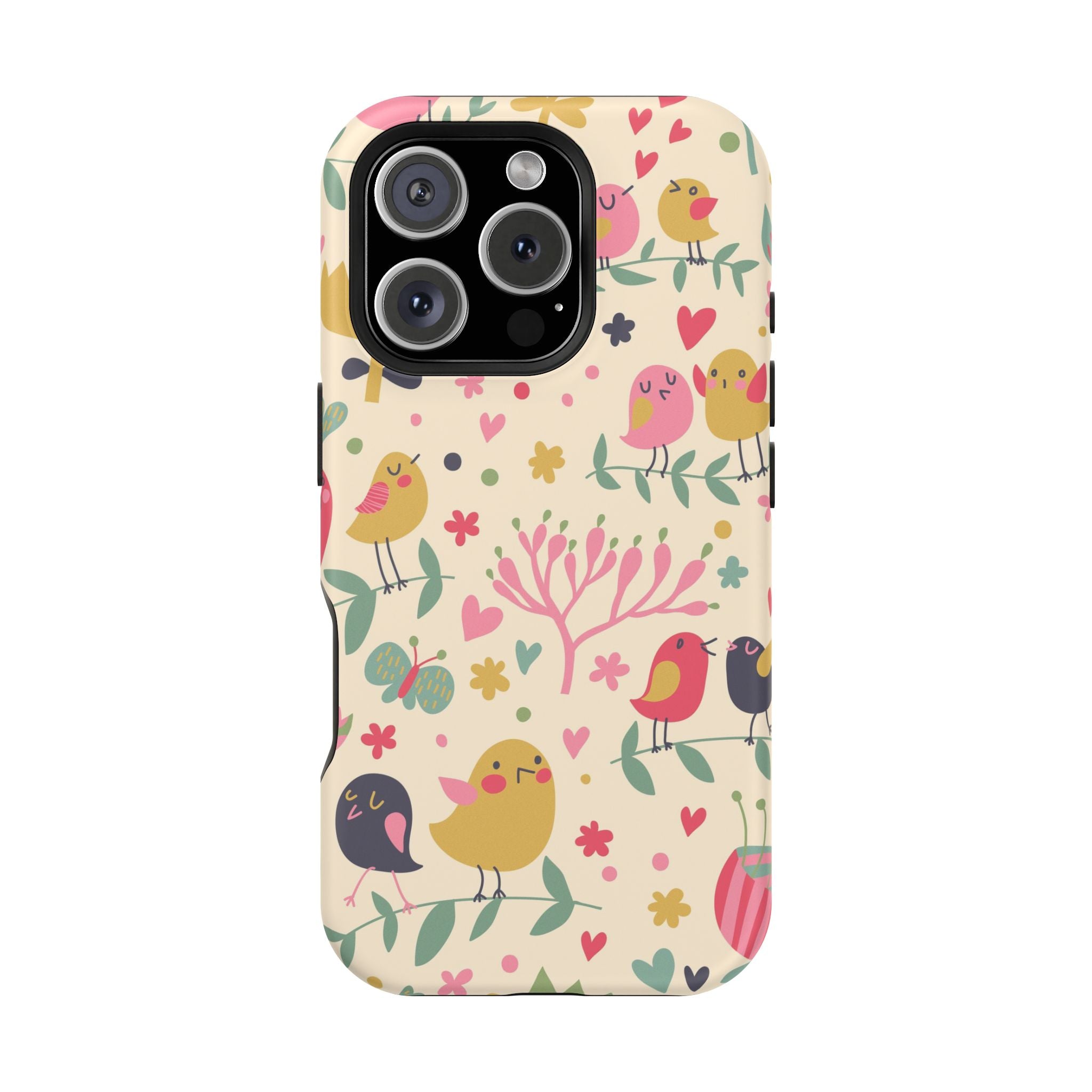 Cute Bird Floral Phone Case, Impact-Resistant