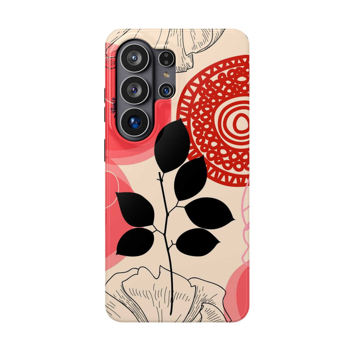 Floral Mandala, Red & Black leaf iPhone Impact-Resistant Phone Cases
