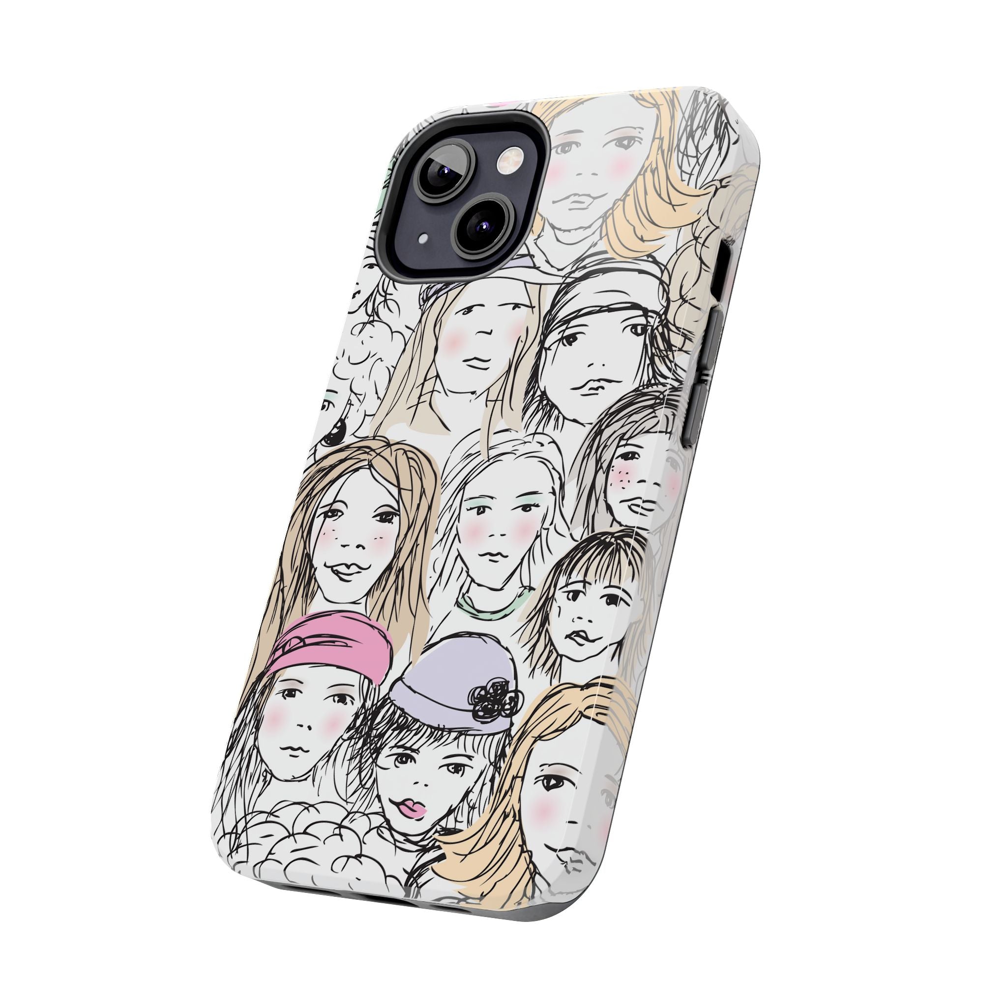 Phone Case — Hand-Drawn Faces Pattern