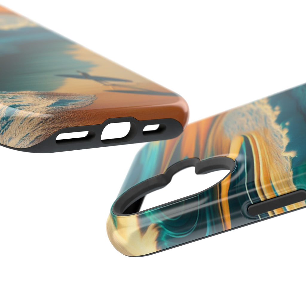 Surf Sunset Impact-Resistant Phone Case — Surfer Silhouette Beach Waves Design