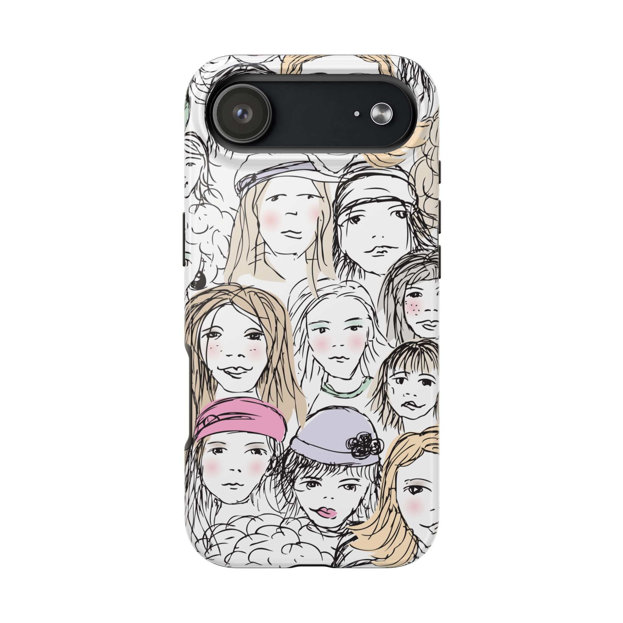 Phone Case — Hand-Drawn Faces Pattern