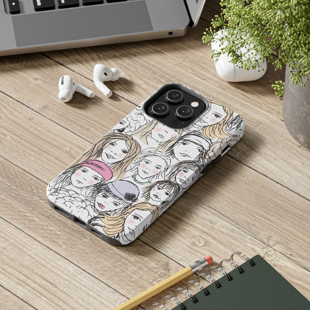 Phone Case — Hand-Drawn Faces Pattern