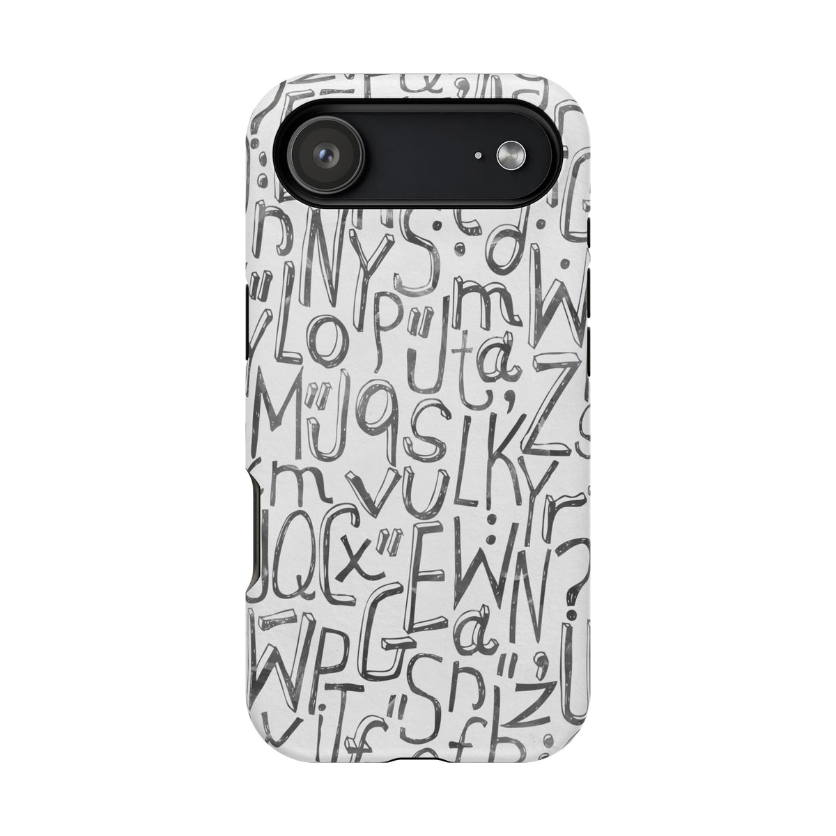 Monochrome Letter Pattern Impact-Resistant Case for iPhone
