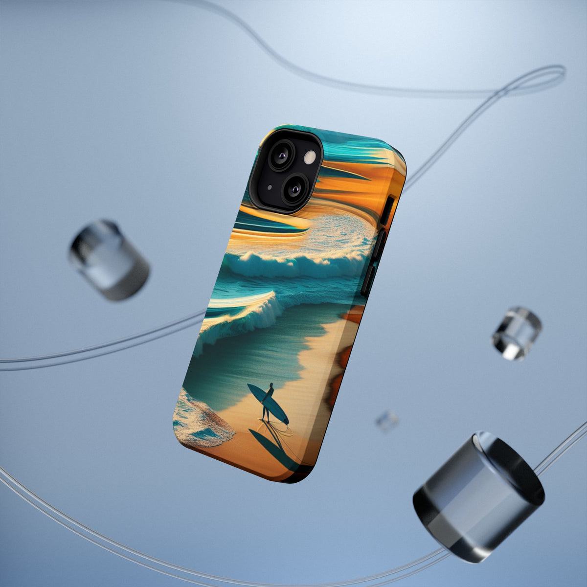 Surf Sunset Impact-Resistant Phone Case — Surfer Silhouette Beach Waves Design