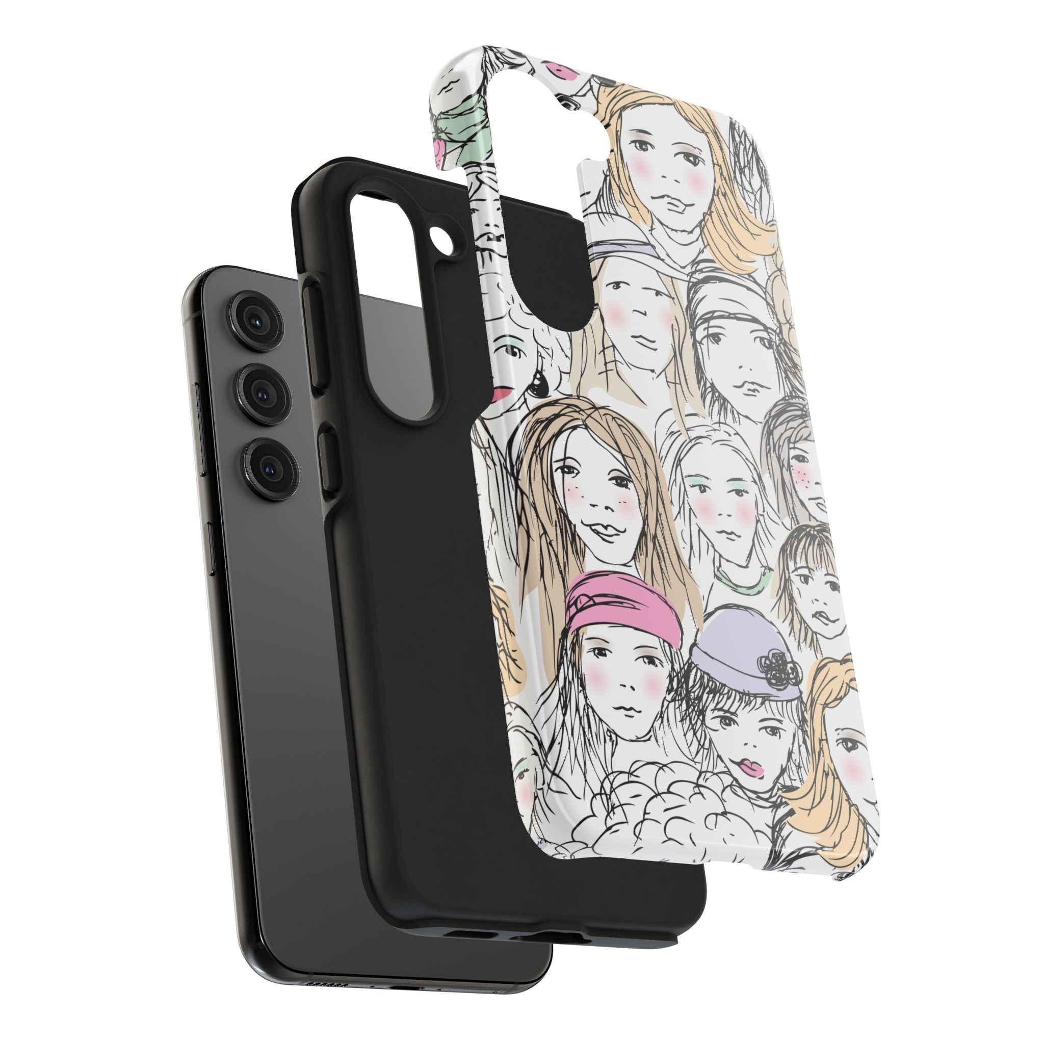 Phone Case — Hand-Drawn Faces Pattern