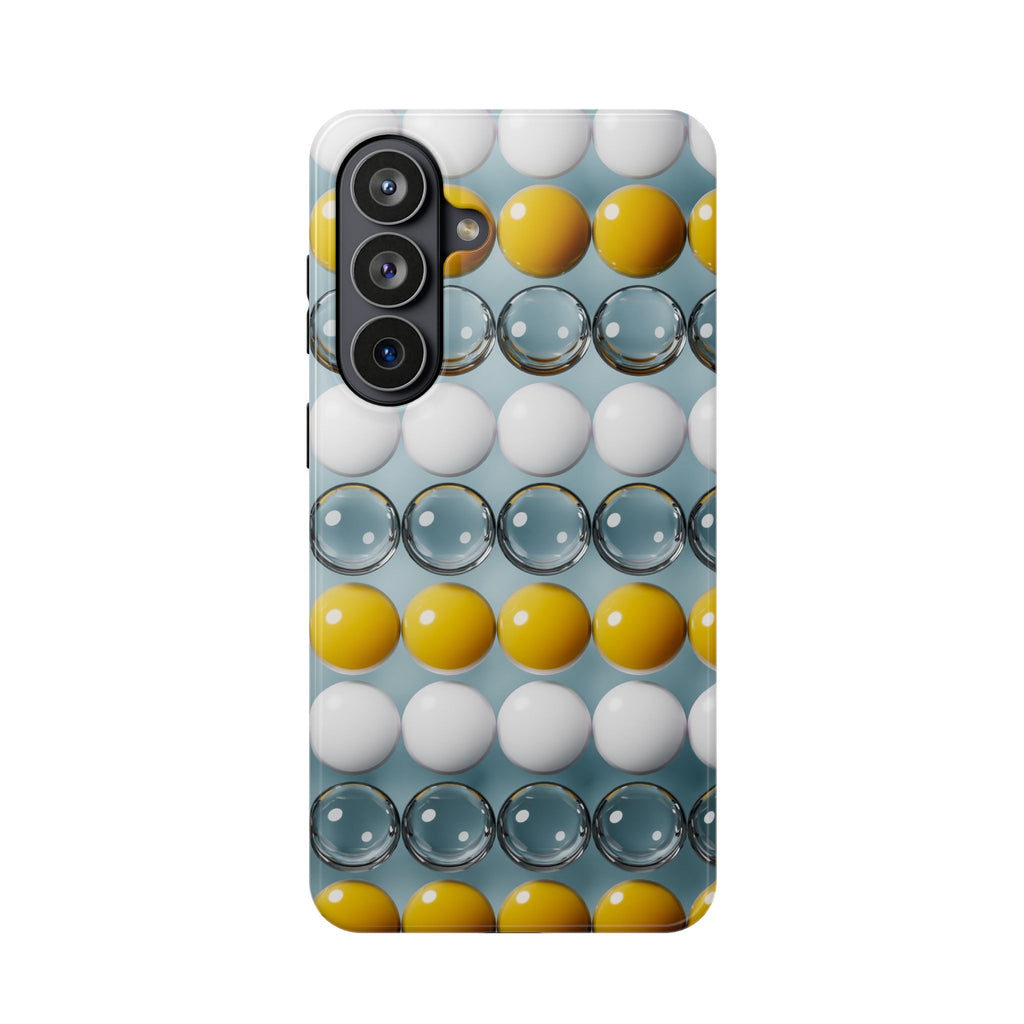Impact-Resistant Phone Case — Modern Geo Bubble Pattern (Yellow, White & Glass)