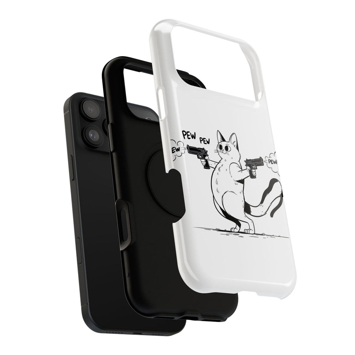Cat Shooting 'Pew Pew' Phone Case — Impact-Resistant iPhone Cover