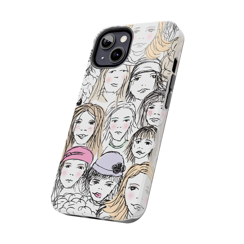 Phone Case — Hand-Drawn Faces Pattern