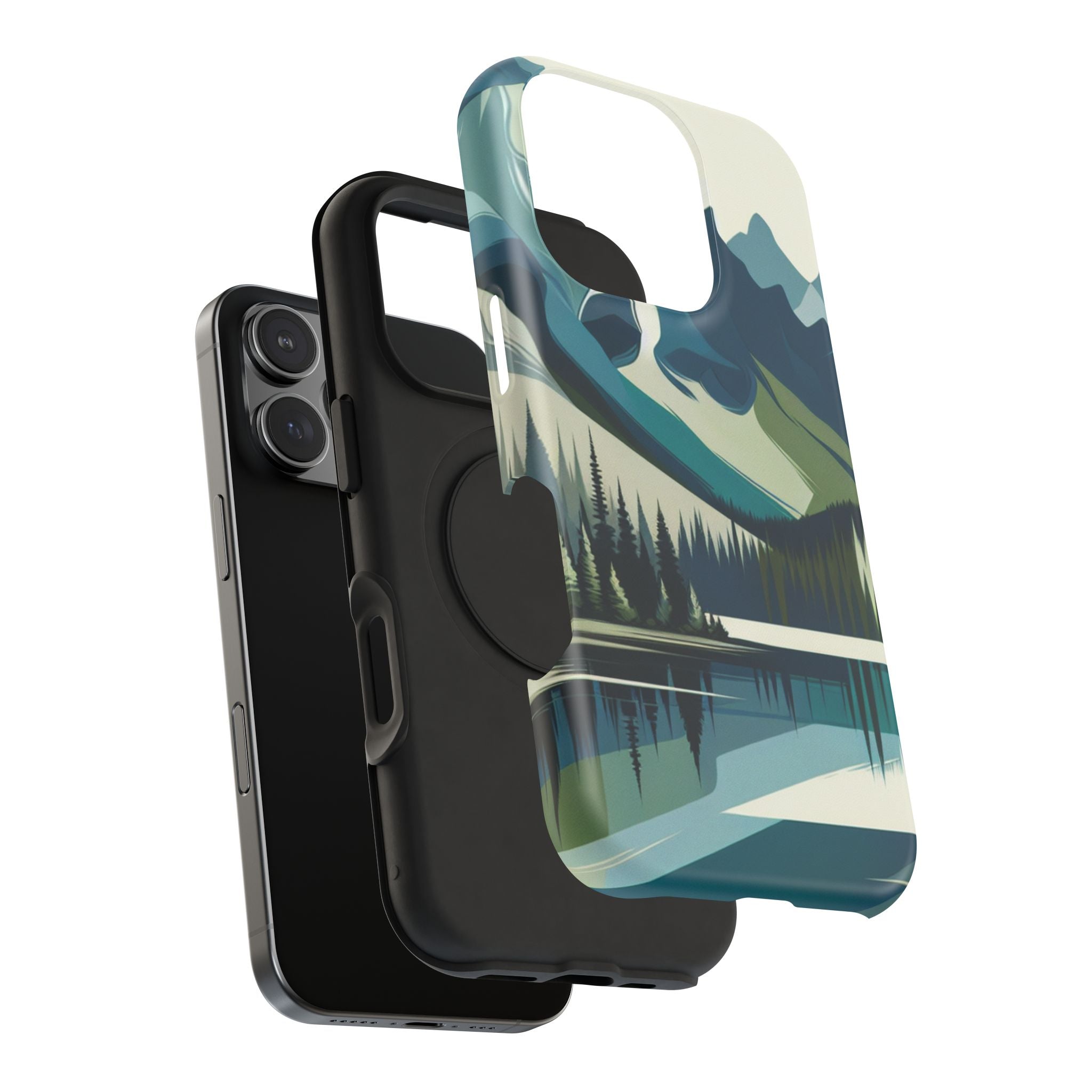 Impact Resistant Phone Case - Mountain Lake with Forest Design