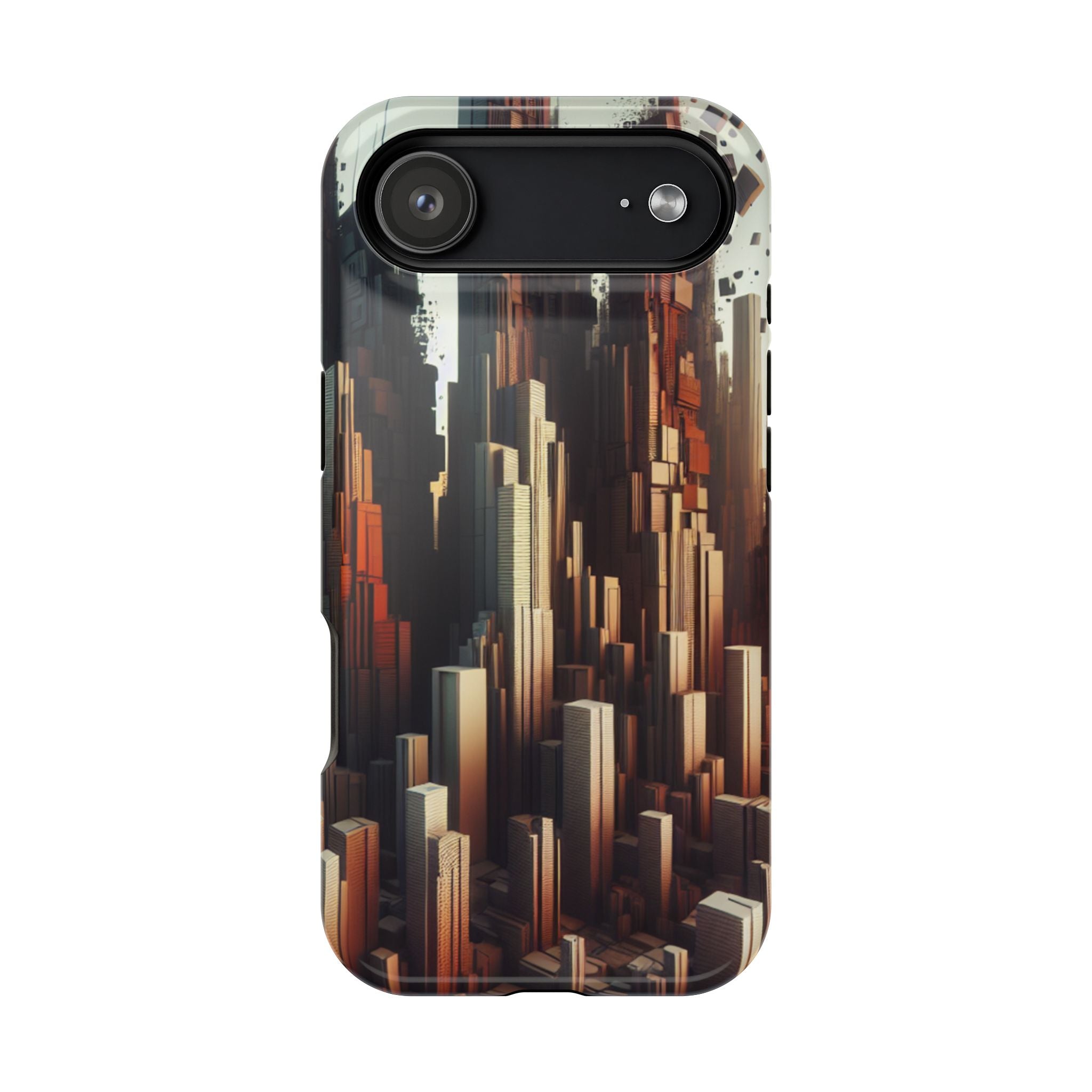 Urban Geometric Impact Resistant Phone Case - Futuristic Cityscape Design