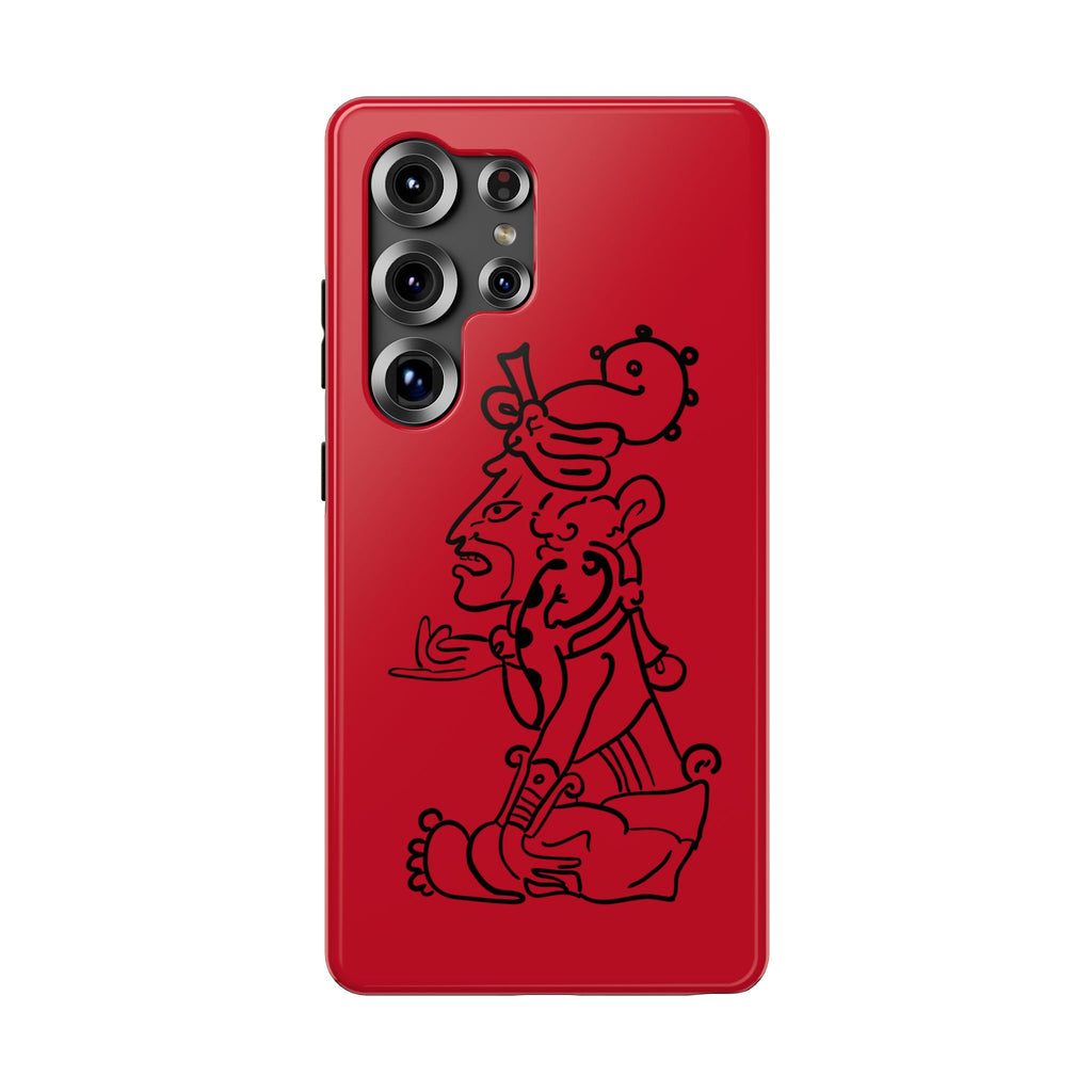 Phone Case — Red Impact-Resistant Case with Line Art Totem Design