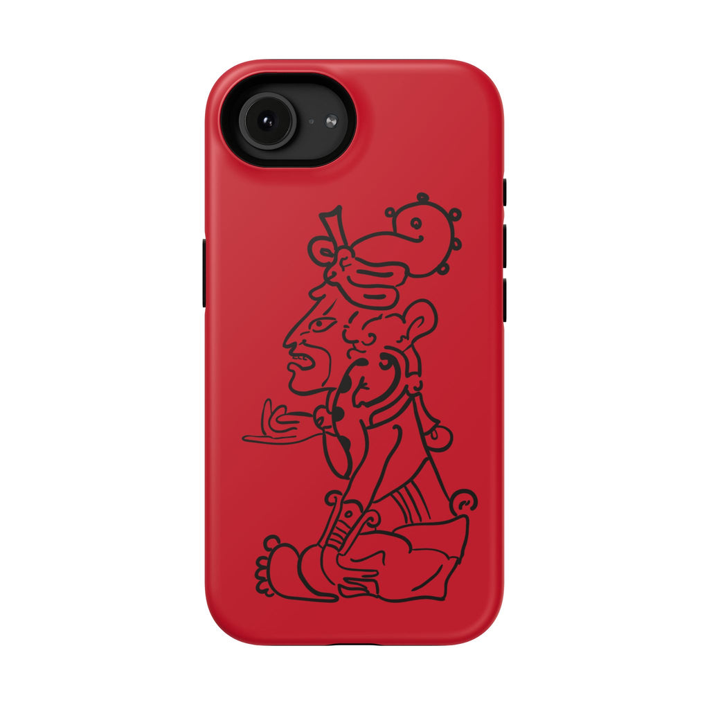Phone Case — Red Impact-Resistant Case with Line Art Totem Design