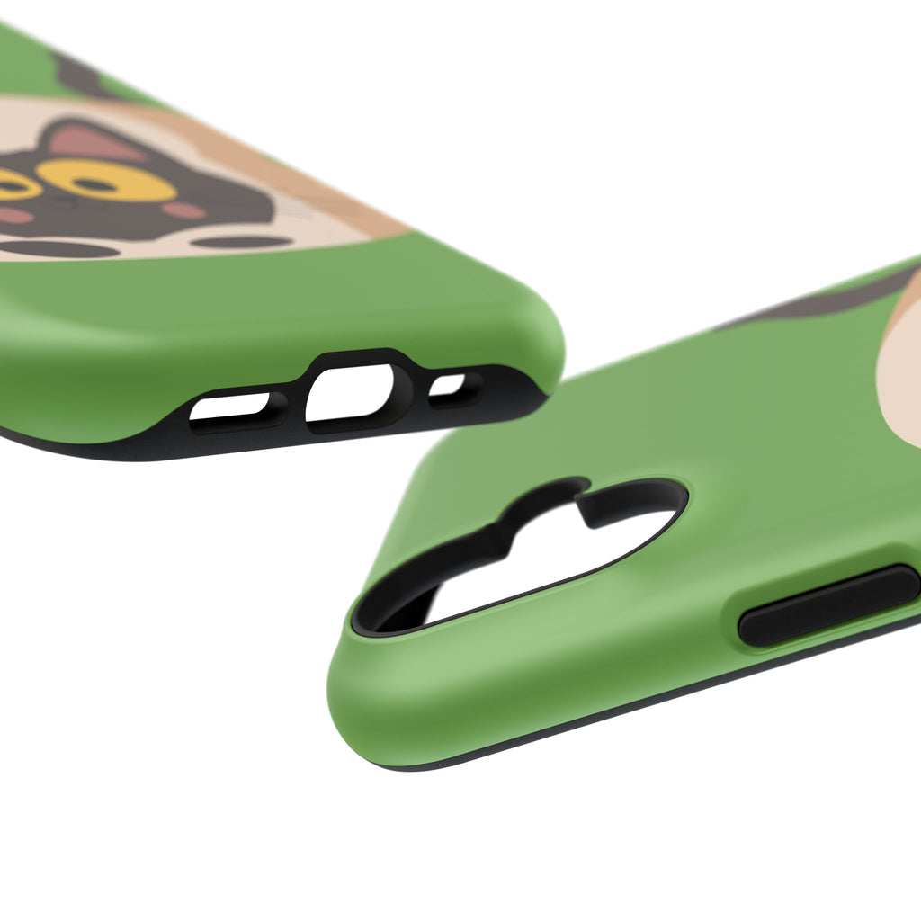 Cute Cat-in-Bread Impact-Resistant Phone Case – Green