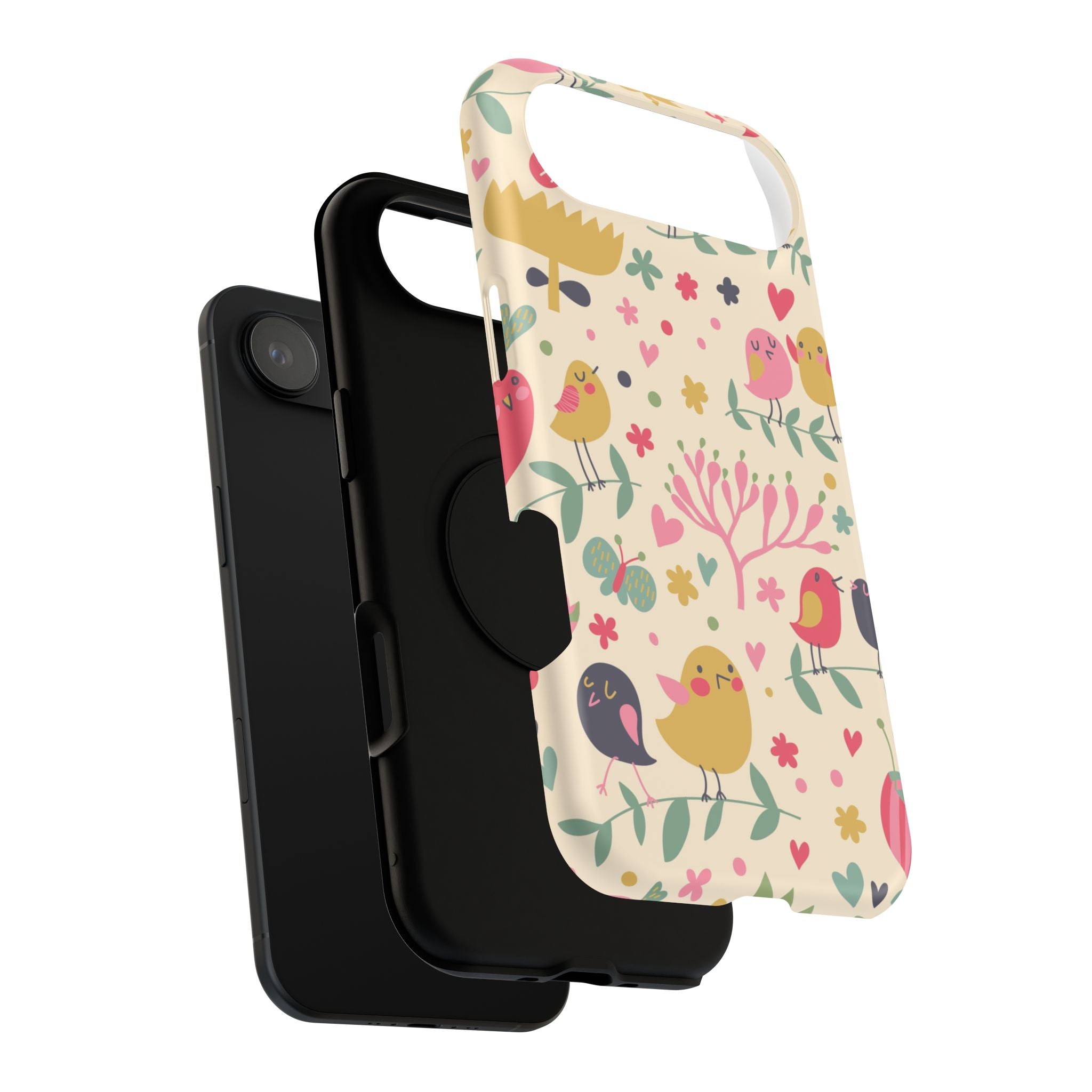 Cute Bird Floral Phone Case, Impact-Resistant