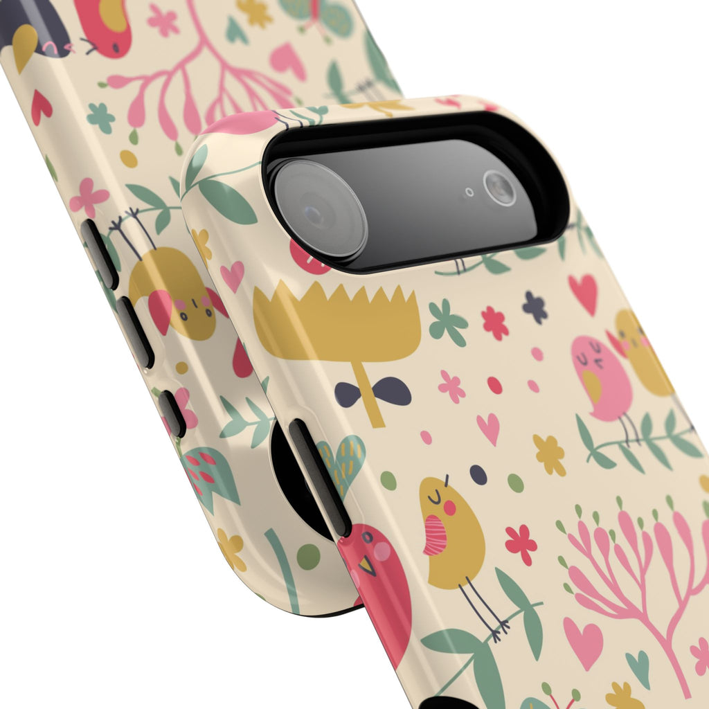 Cute Bird Floral Phone Case, Impact-Resistant