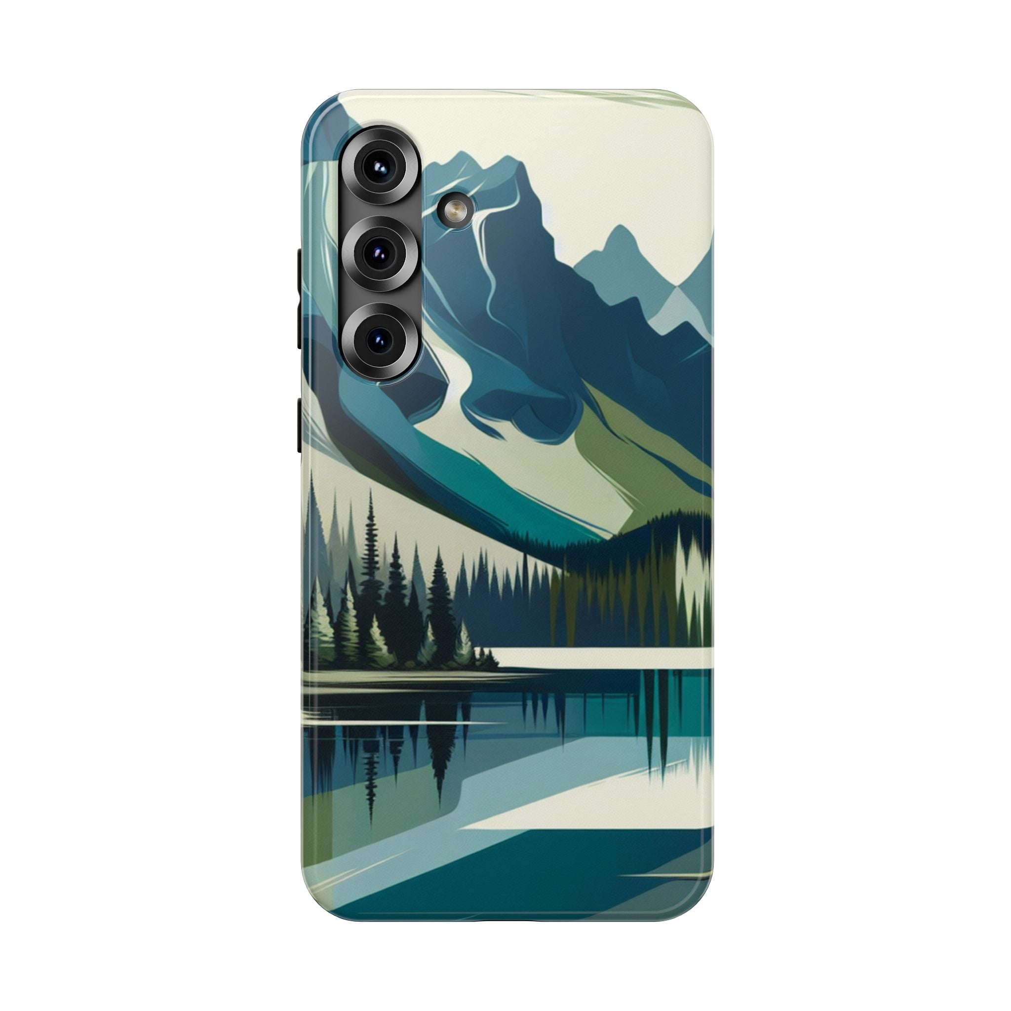 Impact Resistant Phone Case - Mountain Lake with Forest Design