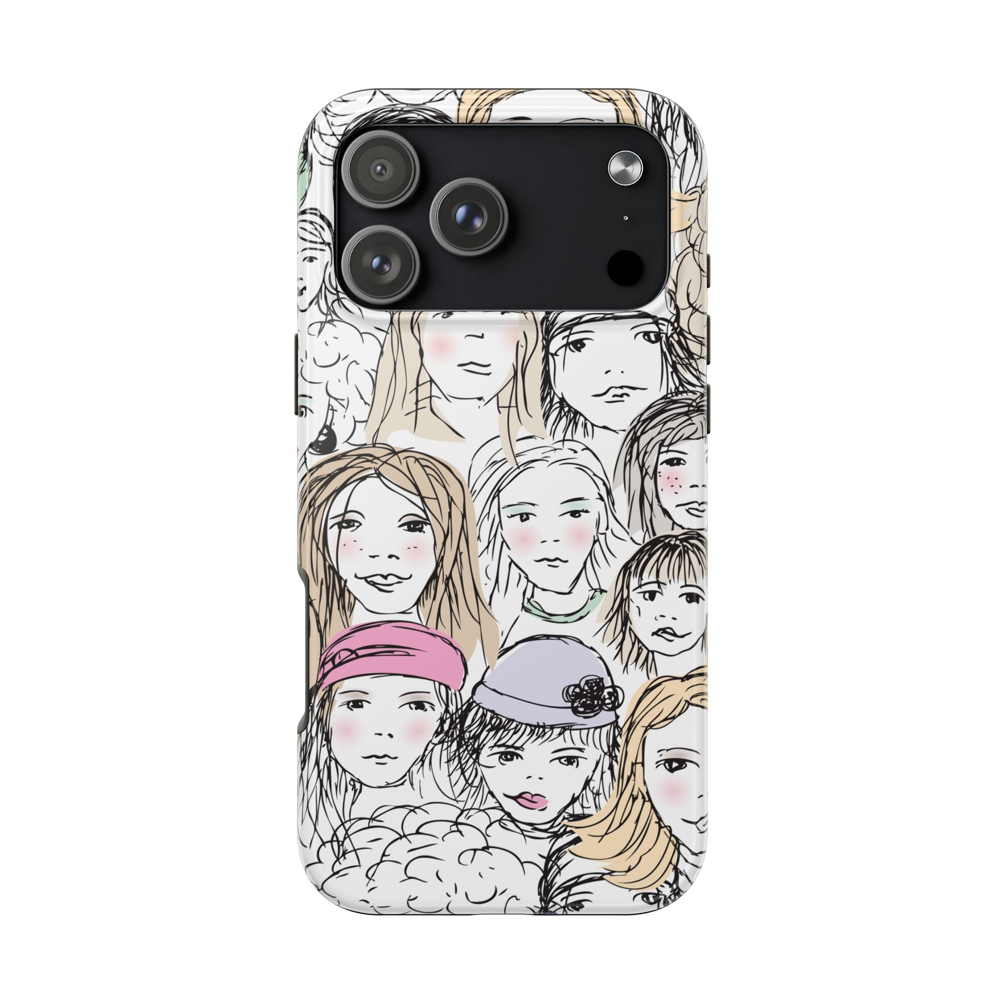 Phone Case — Hand-Drawn Faces Pattern
