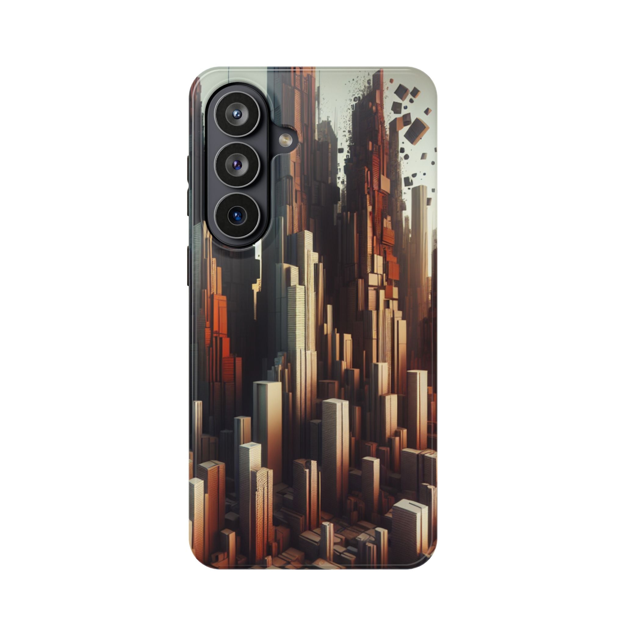 Urban Geometric Impact Resistant Phone Case - Futuristic Cityscape Design