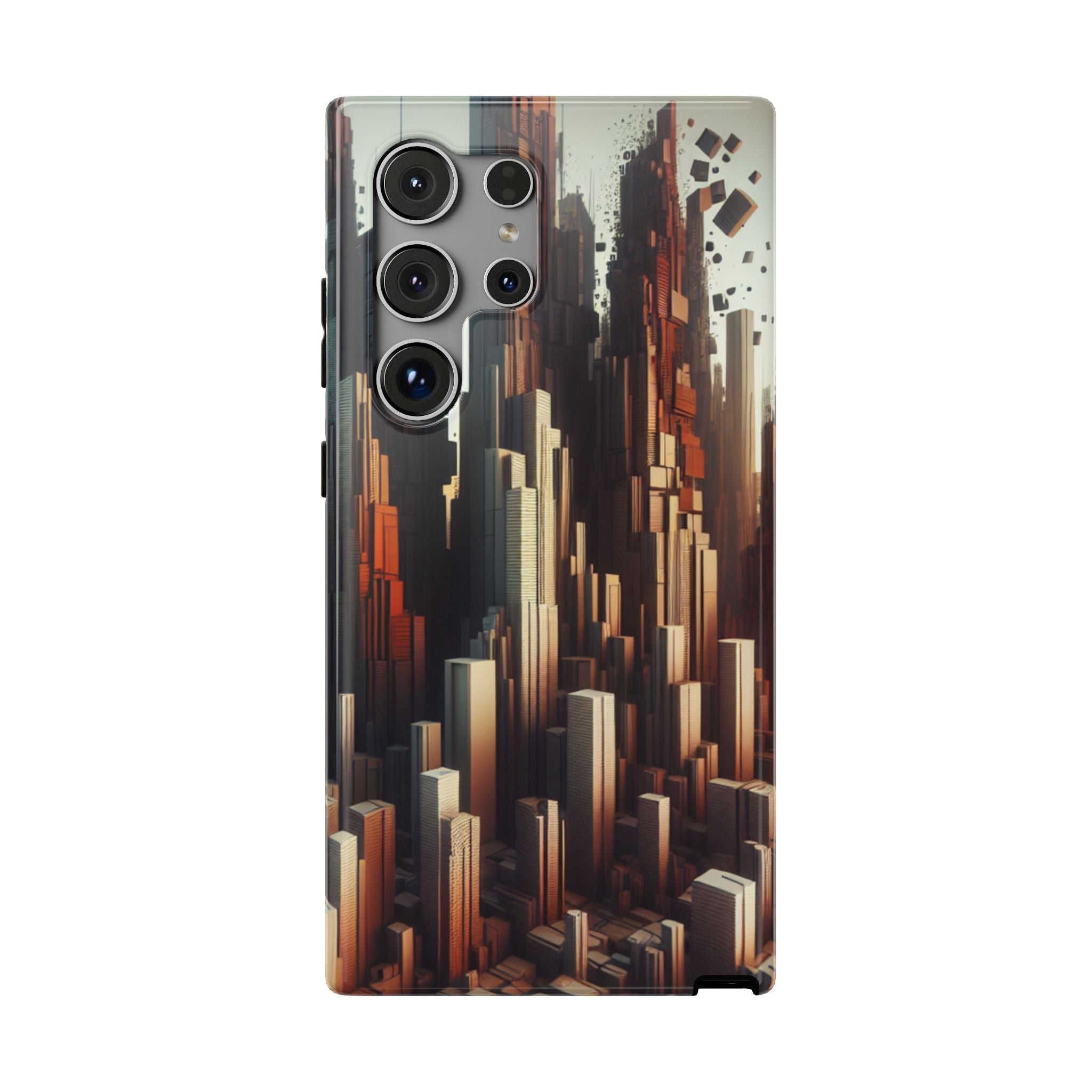Urban Geometric Impact Resistant Phone Case - Futuristic Cityscape Design