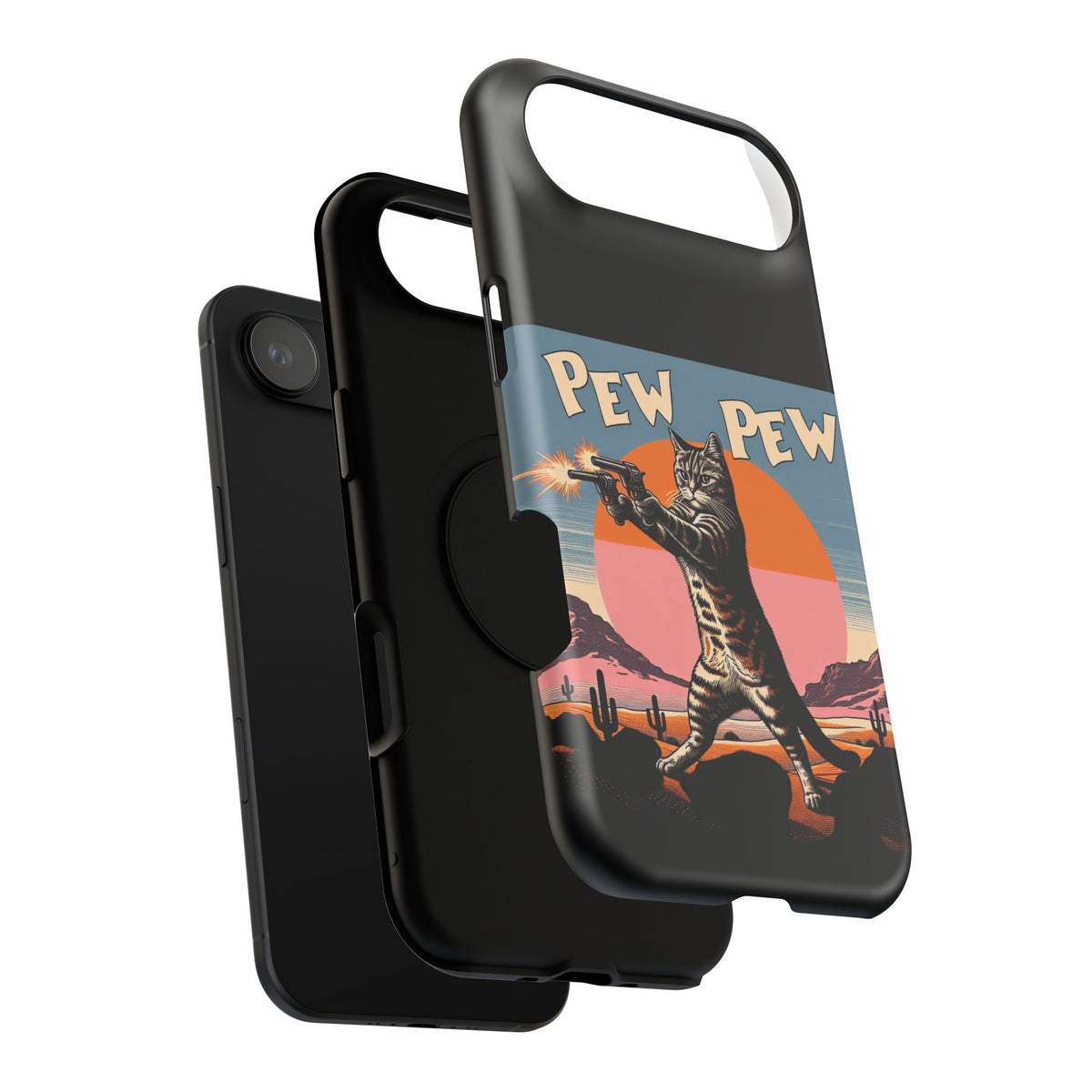 Pew Pew Cat Phone Case — Retro Shooter Impact-Resistant iPhone Cover