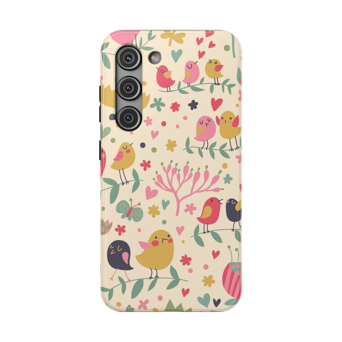 Cute Bird Floral Phone Case, Impact-Resistant