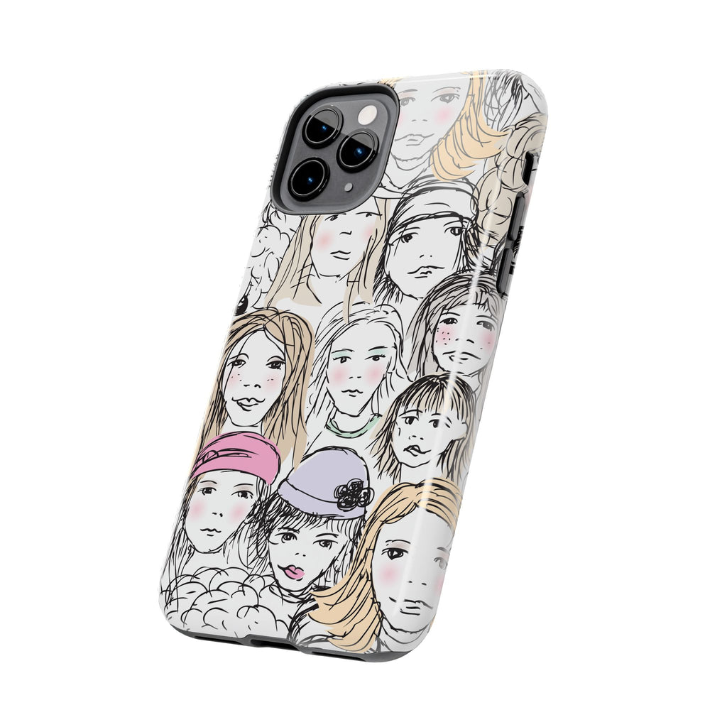 Phone Case — Hand-Drawn Faces Pattern