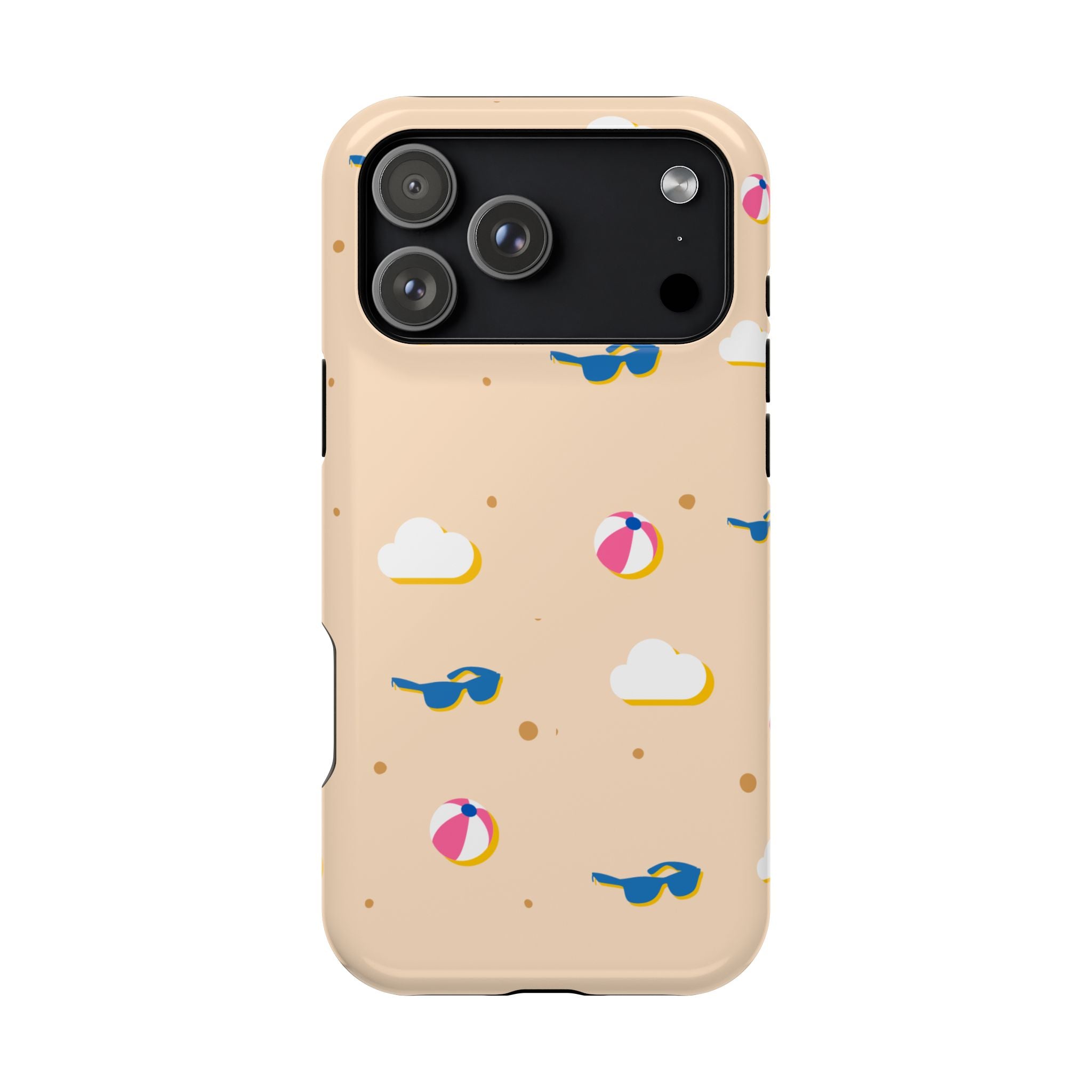 Beach Pattern Impact-Resistant Phone Case — Sunglasses, Beach Ball & Clouds Design