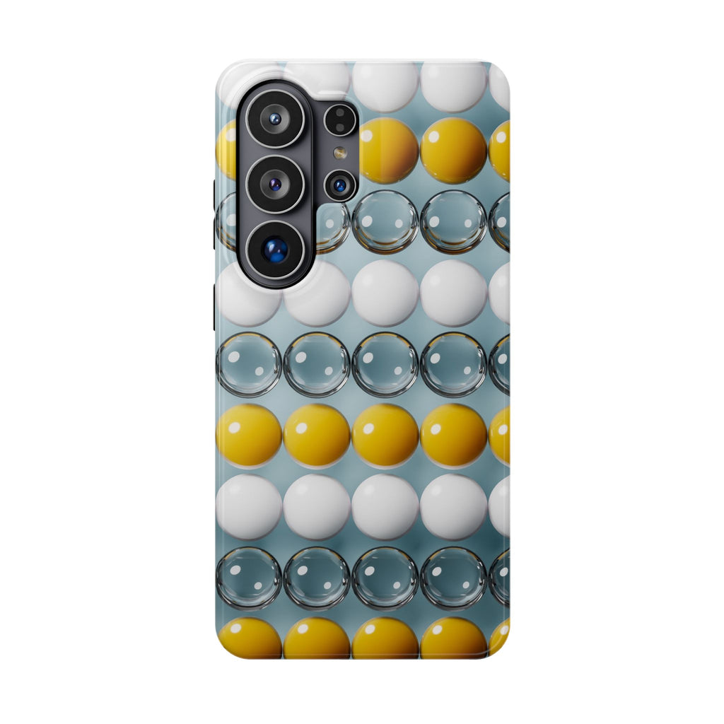 Impact-Resistant Phone Case — Modern Geo Bubble Pattern (Yellow, White & Glass)