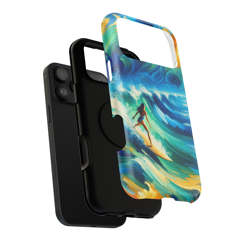 Surfer Wave Impact Phone Case – Vibrant Ocean Art Protective Cover