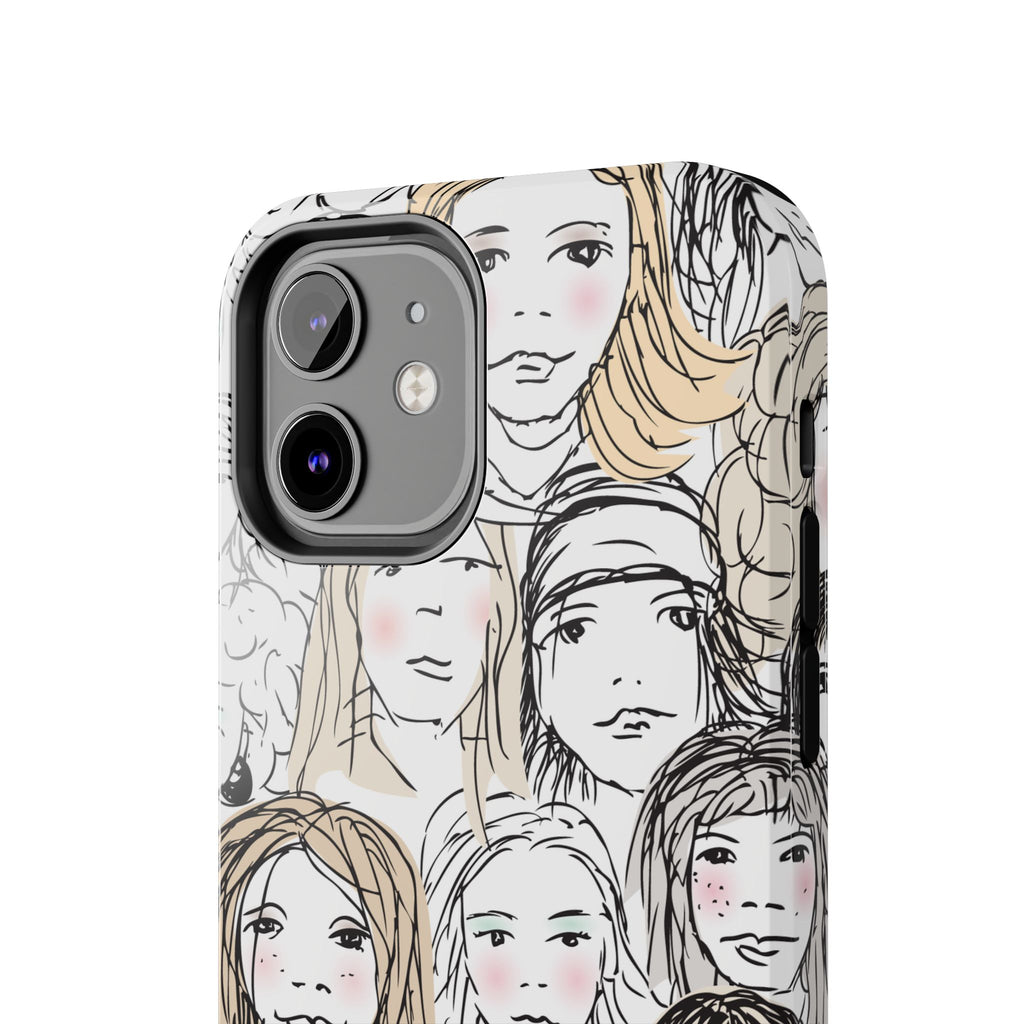 Phone Case — Hand-Drawn Faces Pattern