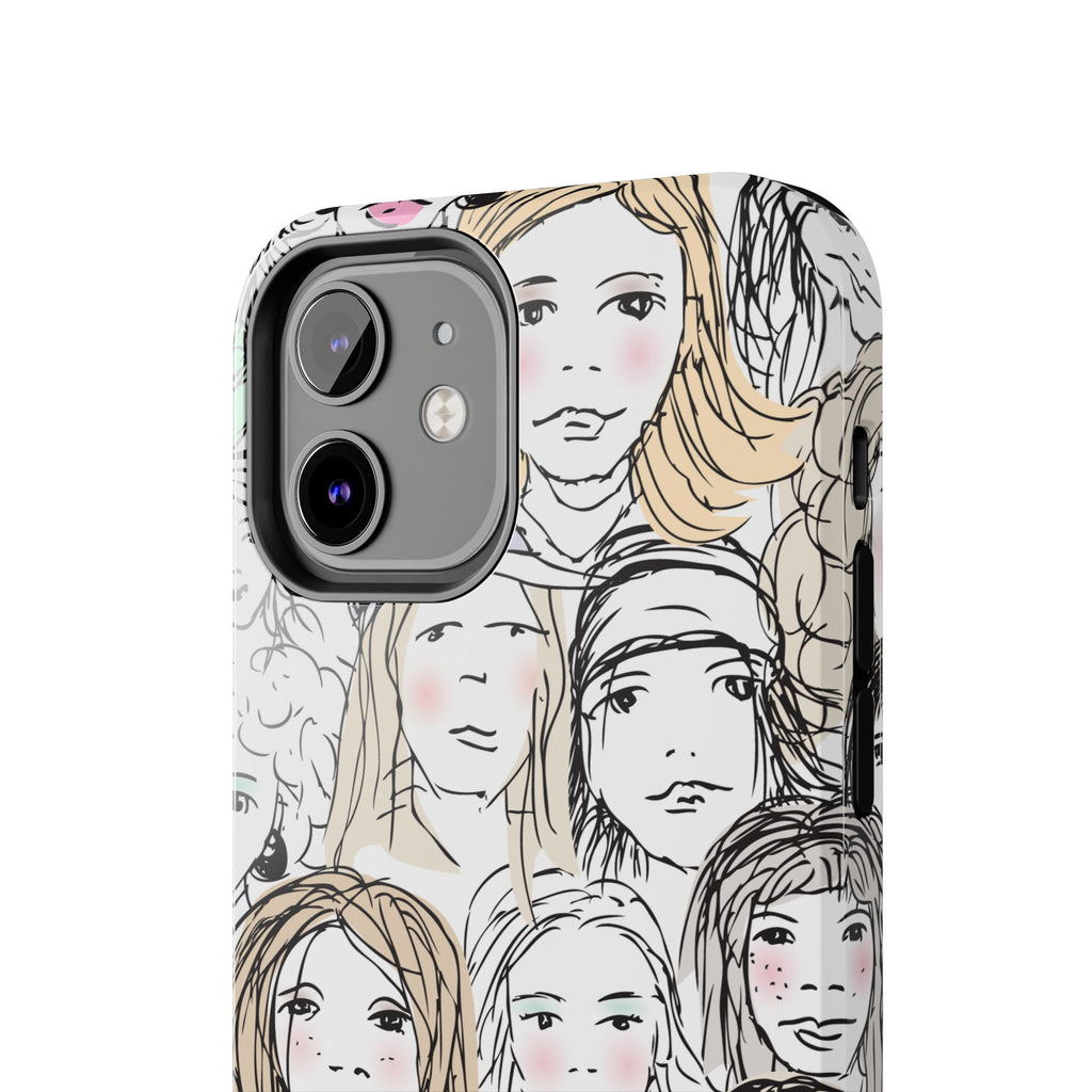 Phone Case — Hand-Drawn Faces Pattern