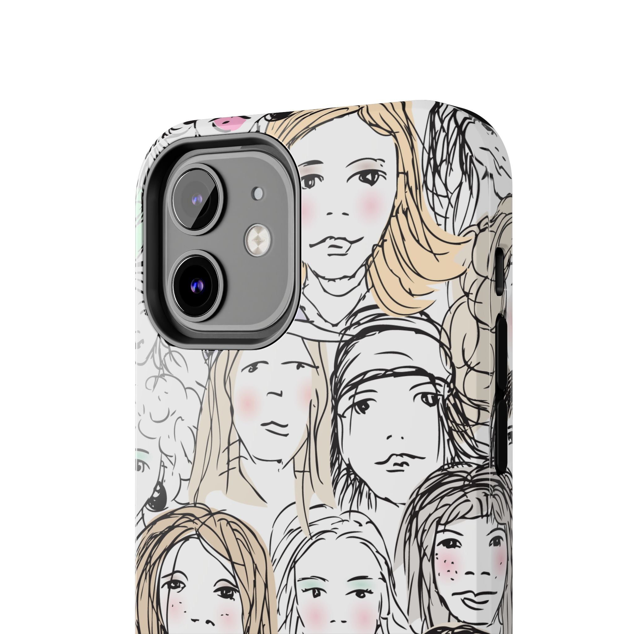 Phone Case — Hand-Drawn Faces Pattern