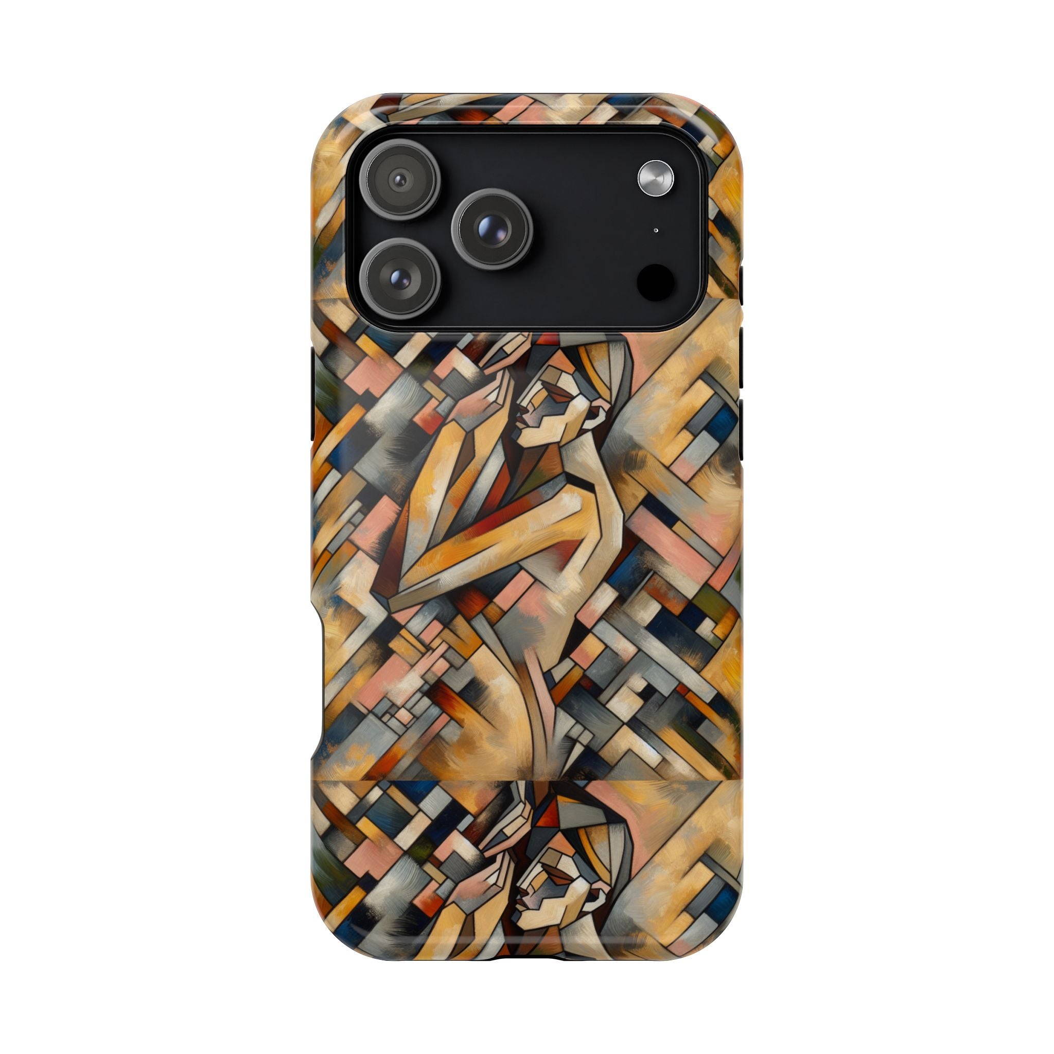 Art Deco Mosaic Phone Case — Geometric Nude Figure Impact-Resistant Case