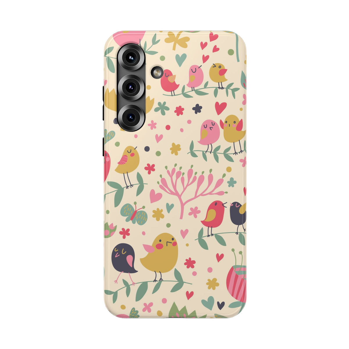 Cute Bird Floral Phone Case, Impact-Resistant