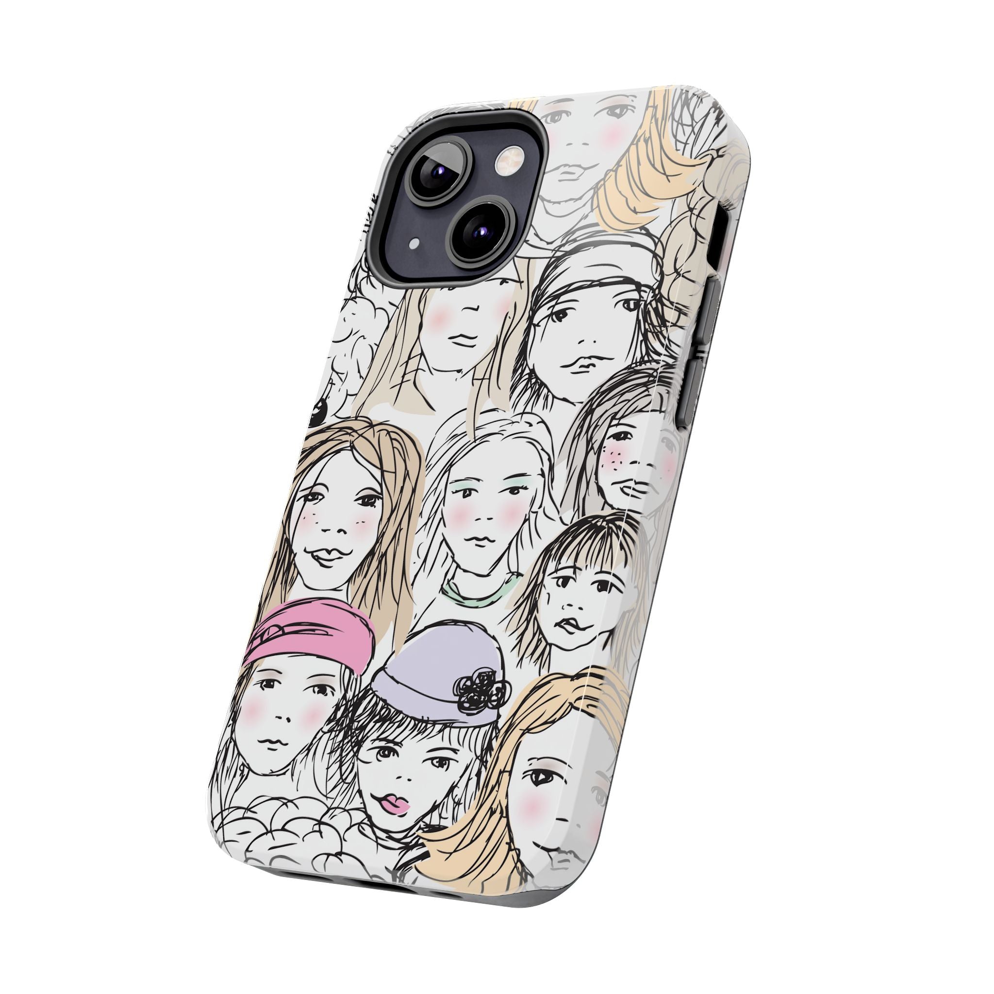 Phone Case — Hand-Drawn Faces Pattern