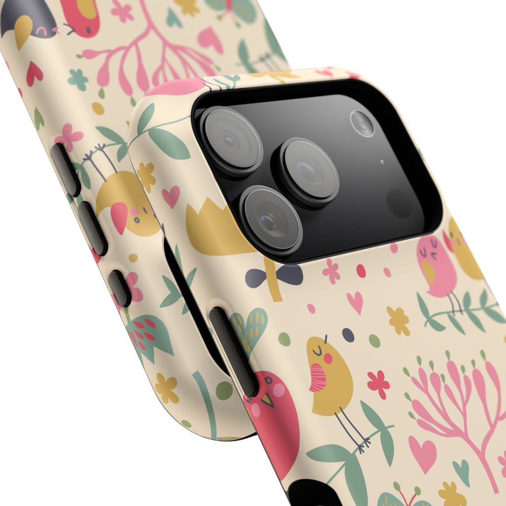 Cute Bird Floral Phone Case, Impact-Resistant