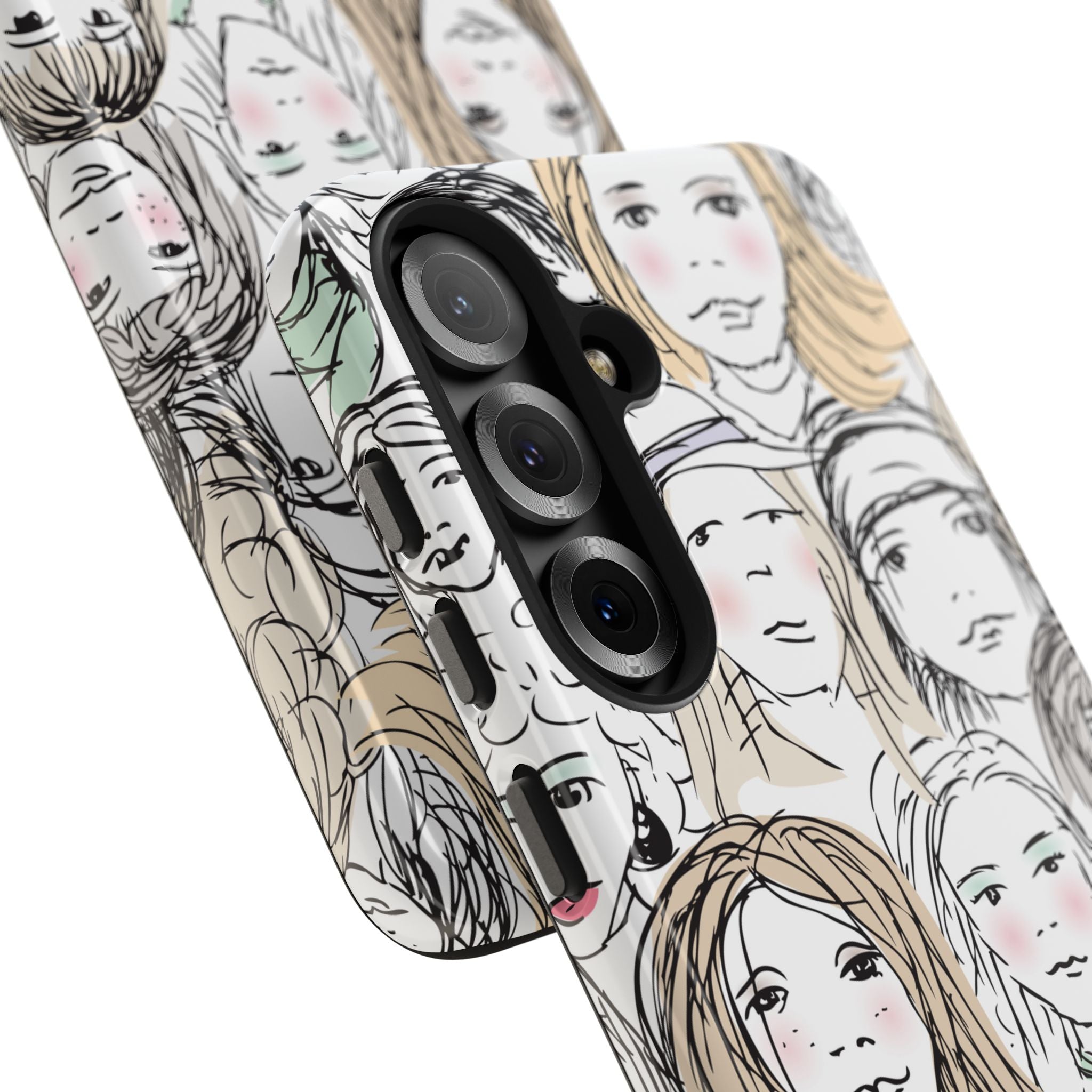 Phone Case — Hand-Drawn Faces Pattern