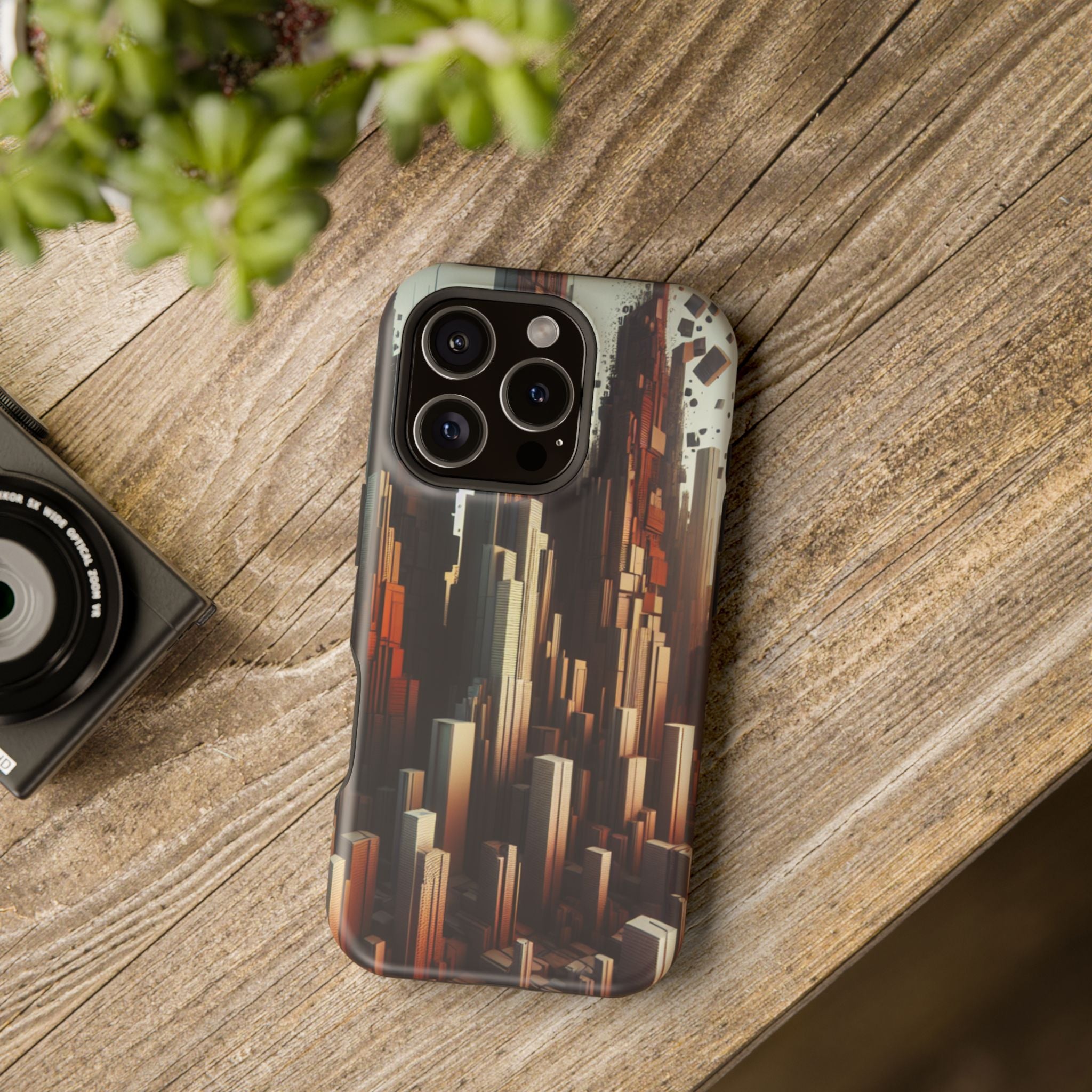Urban Geometric Impact Resistant Phone Case - Futuristic Cityscape Design