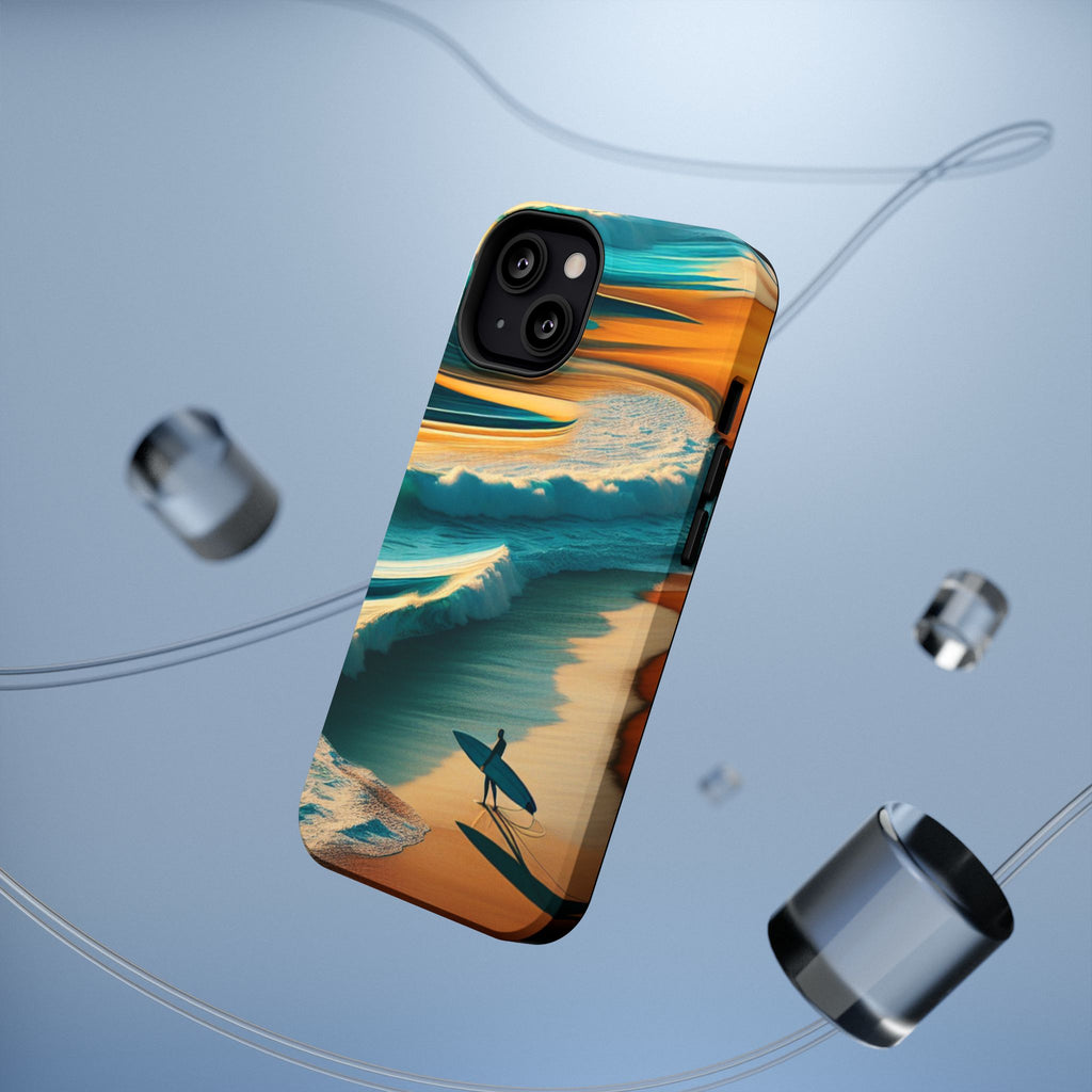 Surf Sunset Impact-Resistant Phone Case — Surfer Silhouette Beach Waves Design