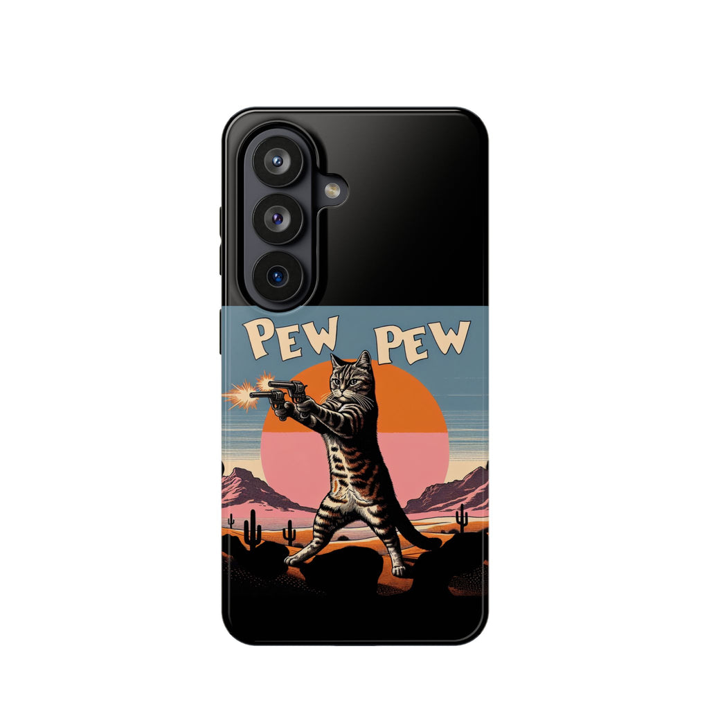 Pew Pew Cat Phone Case — Retro Shooter Impact-Resistant iPhone Cover