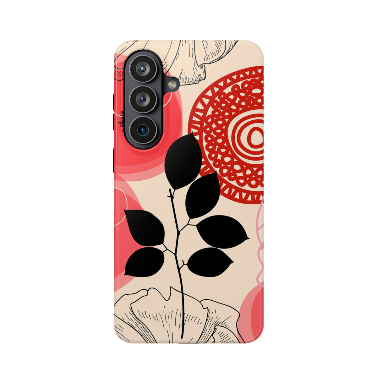 Floral Mandala, Red & Black leaf iPhone Impact-Resistant Phone Cases