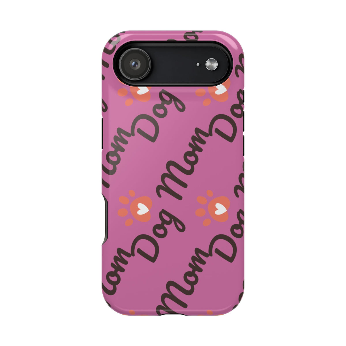 Dog Mom Pattern Impact-Resistant Phone Case — Pink Paw Print Design