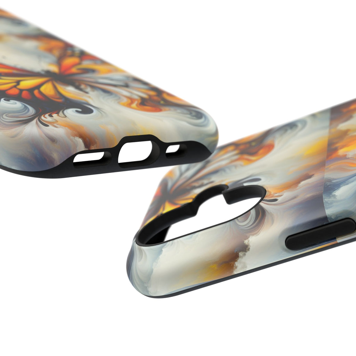 Impact-Resistant Phone Case — Orange & Black Swirl Butterfly Design
