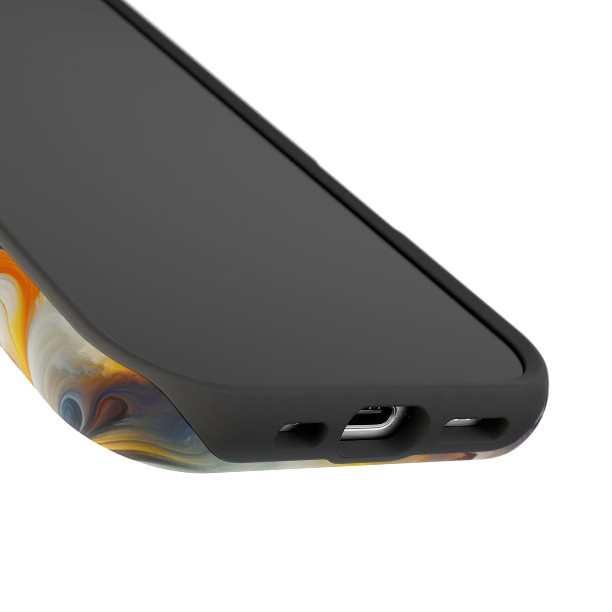 Impact-Resistant Phone Case — Orange & Black Swirl Butterfly Design