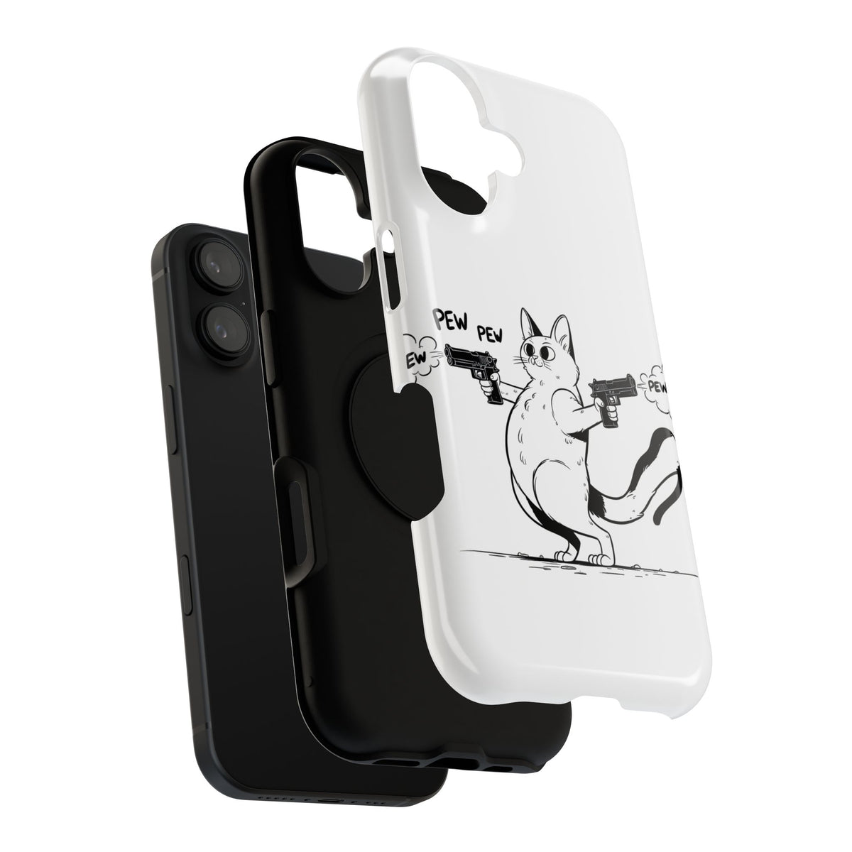 Cat Shooting 'Pew Pew' Phone Case — Impact-Resistant iPhone Cover