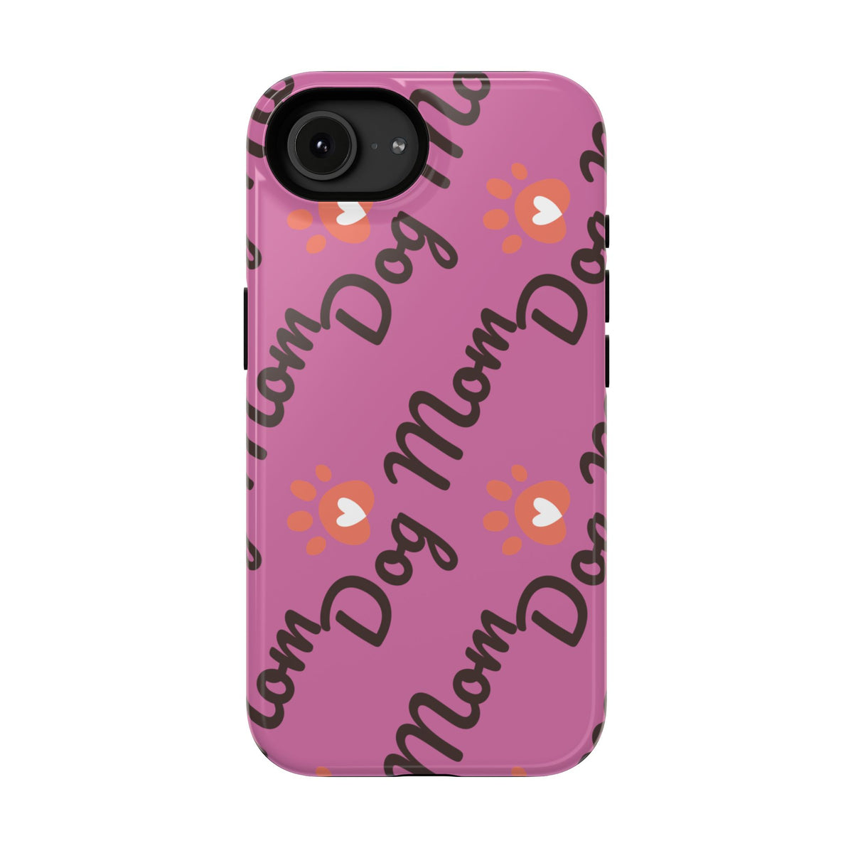 Dog Mom Pattern Impact-Resistant Phone Case — Pink Paw Print Design