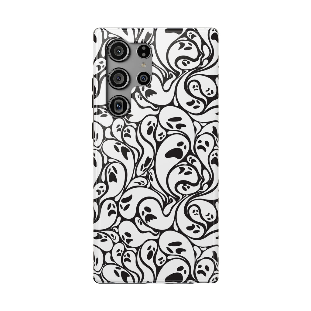 Phone Case — Black & White Ghost Pattern Impact-Resistant Case