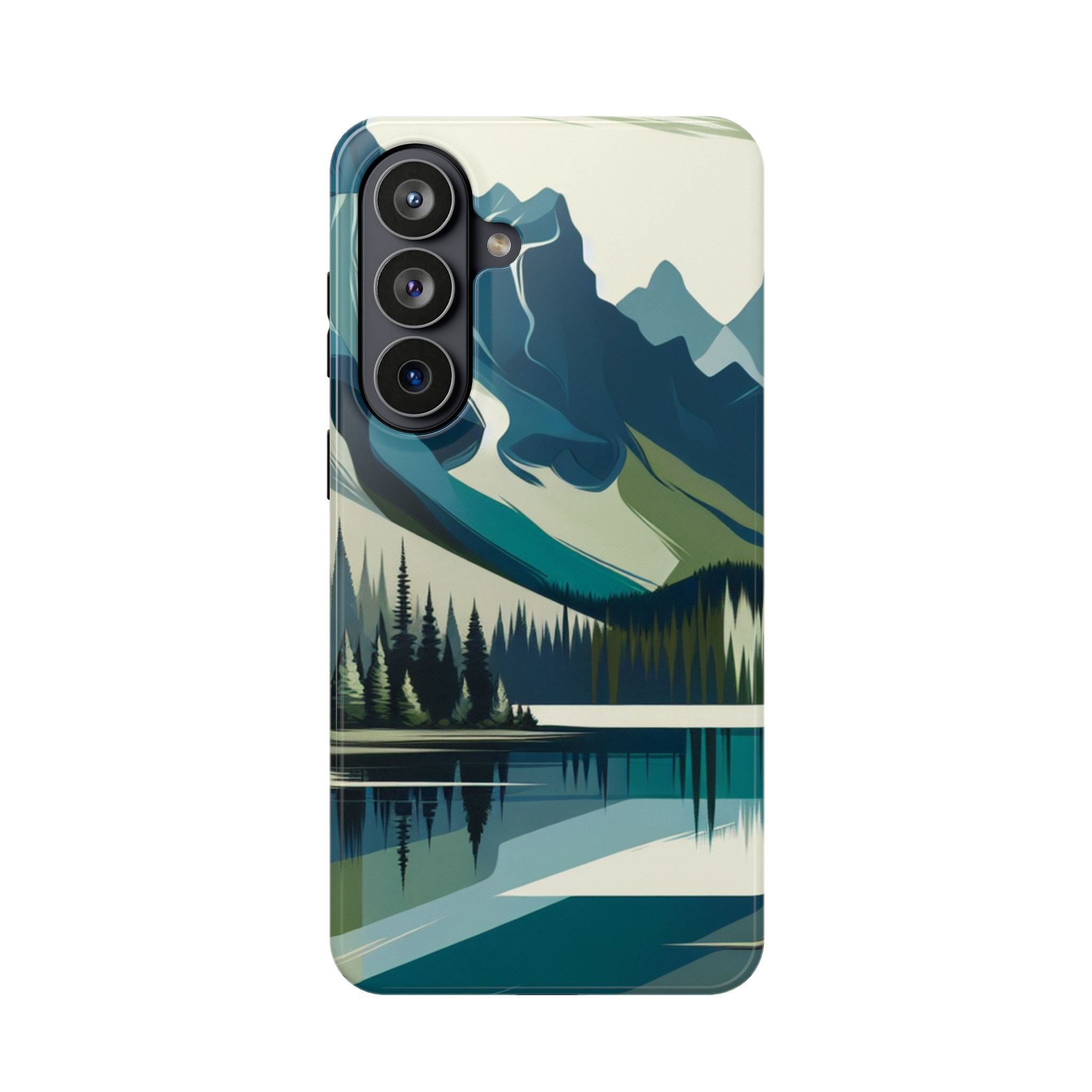 Impact Resistant Phone Case - Mountain Lake with Forest Design