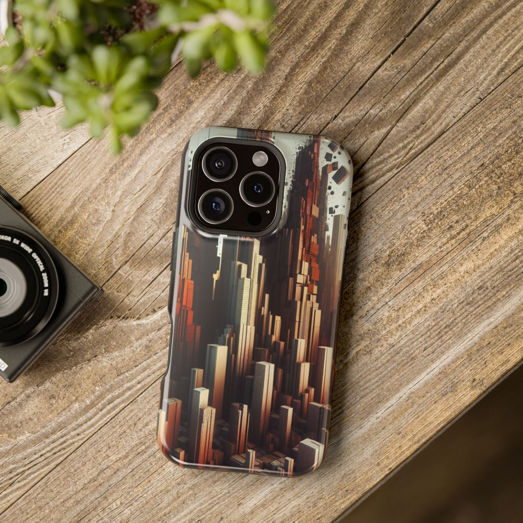 Urban Geometric Impact Resistant Phone Case - Futuristic Cityscape Design